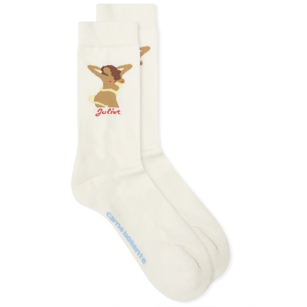 Carne Bollente Truly Loved  Romeo Juliet White Crew Socks with Graphic Design Ne